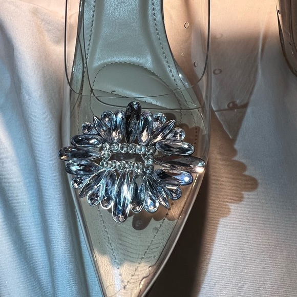 Size 11 transparent & tan Anne Michelle heels with bling on the  front of shoes - Picture 3 of 14